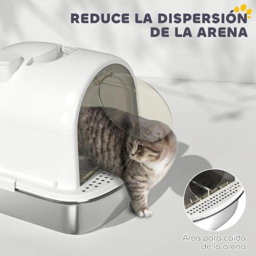 Arenero para Gatos de Acero Inoxidable con Cubierto Bolsa Desodorizante Pala Fácil de Limpiar 52,4x41,3x39,9 cm Blanco [4]
