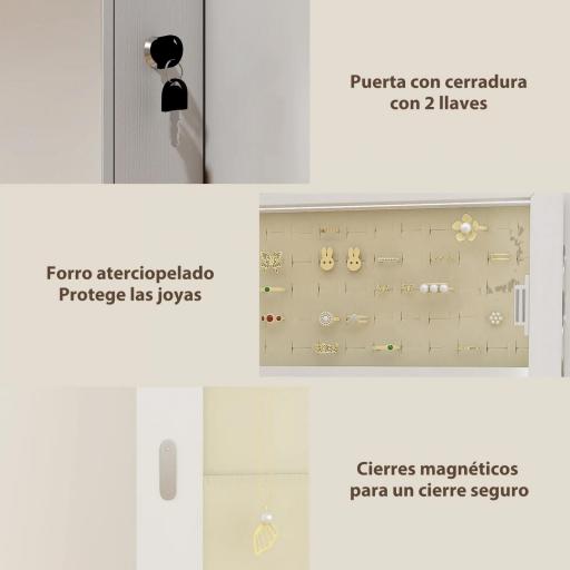 Espejo Joyero con Luz LED Montado en la Pared o en la Puerta con Cerradura Espejo Entero 2 Cajones Blanco [1]