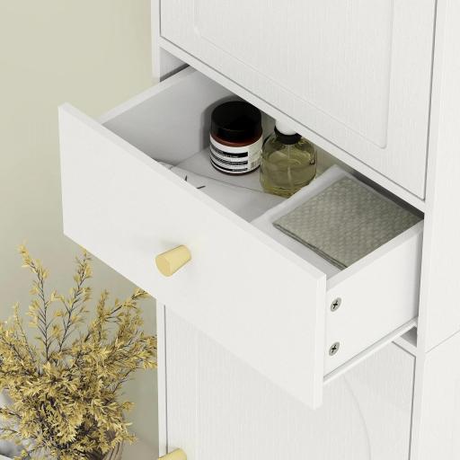 Armario Alto de Baño Estrecho con 2 Puertas Arqueadas Cajón y Estantes Ajustables Moderno 40x29,5x170 cm Blanco Veteado [7]