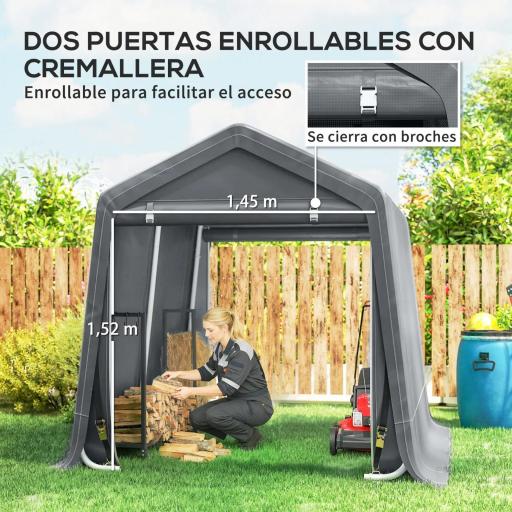Carpa de Jardín para Bicicletas con Marco de Metal 2 Puertas con Cremallera Impermeable Anti-UV 2,4x2x2 m Gris Oscuro [4]