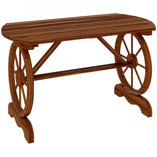 Mesa de Jardín de Madera de Abeto con Patas en Forma de Rueda Orificio para Sombrilla 120x63x70 cm Acabado Carbonizado [9]