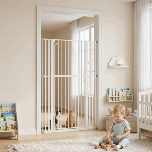 Barrera de Seguridad Niños Perros y Gatos Extra Alta 160cm Extensible 76-105cm para Puertas Escaleras Cierre Automático [0]