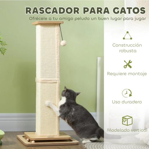 Rascador para Gatos Arañador para Gatos con Bola Colgante Juguete de Pelota de Pista y Poste de Sisal Roble [5]