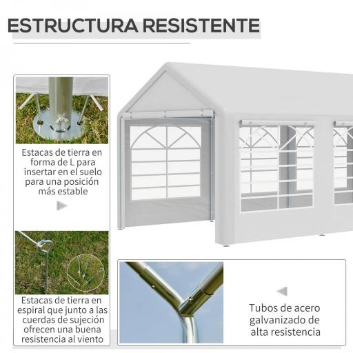 Carpa para Fiestas 6x3 m Cenador Pabellón de Jardín con 4 Paneles Laterales 2 Puertas Enrollables y 6 Ventanas Protección UV para Exterior Eventos Bodas Blanco [4]