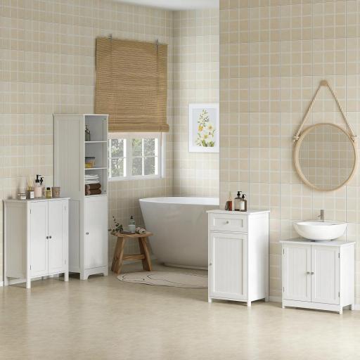 Armario de Baño con 2 Puertas y 2 Estantes Ajustables Interiores Mueble Auxiliar de Almacenaje 60x30x80 cm Blanco