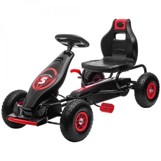 Go Kart a Pedales Infantil con Asiento Ajustable Neumáticos Inflables Amortiguador y Freno de Mano 121x58x61 cm Rojo [10]