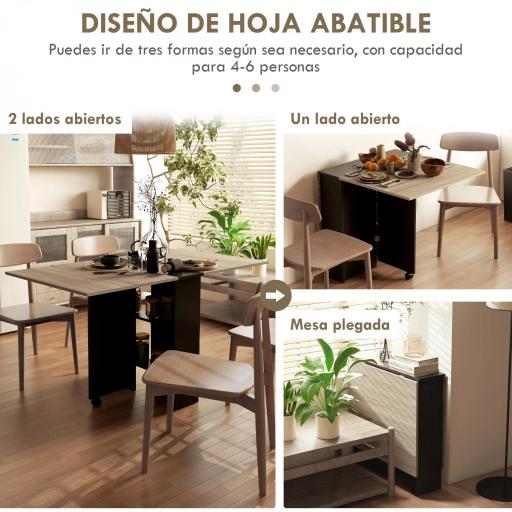 Mesa de Cocina Plegable con Ruedas 2 Estantes de Almacenaje y 2 Alas Abatibles Estilo Moderno 75x140x74 cm Natural [2]