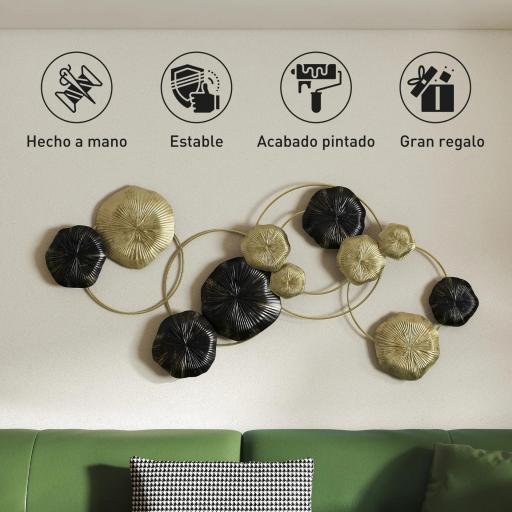 Decoración de Pared de Metal con Forma de Hoja de Loto Escultura de Pared para Decoración Hogar 84x35 cm Dorado y Negro [5]