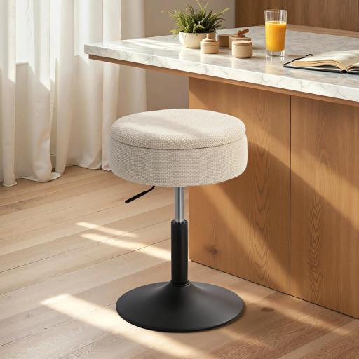 Taburete de Bar con Almacenaje Altura Ajustable Taburete de Cocina Redondo Giratorio Tapizado en Chenilla Beige [6]