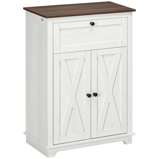 Aparador para Salón Armario de Almacenamiento con Puertas Dobles Cajón y Estante Ajustable 60x30x87,4 cm Blanco [7]