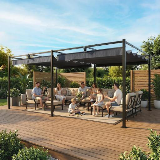 Pérgola de Jardín 6x3 m con Techo Retráctil Protección UPF50+ Drenaje Cenador de Jardín para Patio Exterior Gris Oscuro [1]