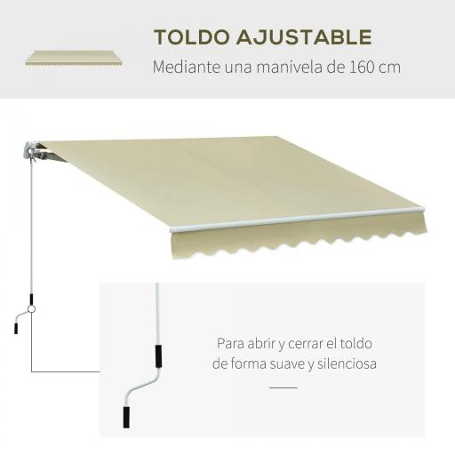 Toldo Manual Retráctil 295x250cm Ángulo Ajustable con Manivela para Exterior Balcón Jardín Terraza Crema [3]