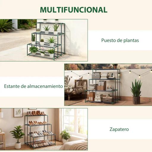Soporte para Plantas de 4 Niveles con Diseño Escalera y Estructura Metálica Resistente para Interior y Exterior Verde [4]