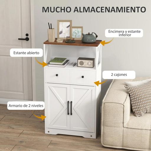 Mueble Auxiliar de Almacenaje con Estantes y Cajones Diseño Clásico para Salón Cocina o Dormitorio 60x31x108 cm Blanco [2]