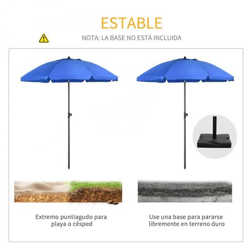 Sombrilla de Playa con Protección UV50+ Mástil de Ø32 mm y Toldo Ajustable Ø180x209 cm Azul [4]