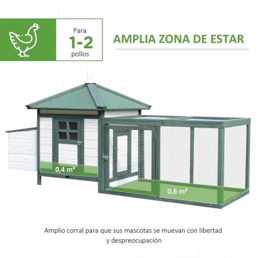 Gallinero de Madera Jaula para Gallinas de Exterior con Nido Bandeja Extraíble y Espacio para Correr 196x76x97 cm Verde [3]