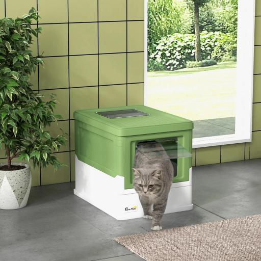 Arenero Cubierto para Gatos Desmontable con Entrada Frontal y Salida Superior 47,5x35,5x36,7 cm Verde Aguacate y Blanco
