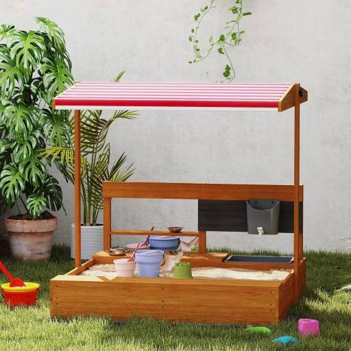 Arenero de Madera para Niños con Techo Regulable con Juguetes de Cocina Juego para Niños 3-7 Años 114x110x110 cm Marrón [6]