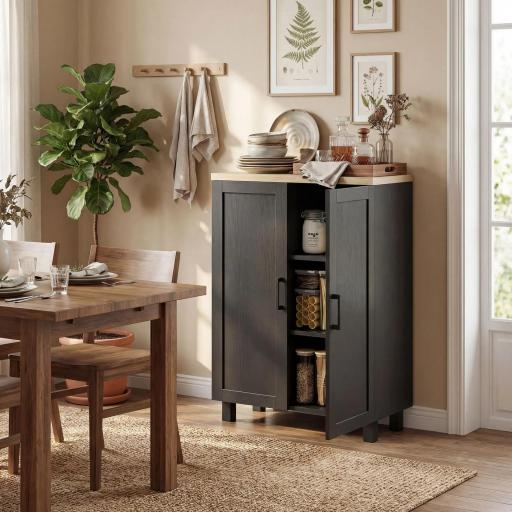 Aparador de Salón Estrecho de 2 Puertas Armario de Cocina con Estante Ajustable para Entrada 60x30x90 cm Negro [1]