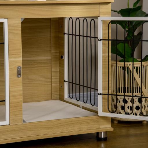 Jaula de Madera para Perros con Cojín 2 Puertas y Patas Ajustables Uso como Mesa Auxiliar o Mesita de Noche 90x58x65 cm [7]