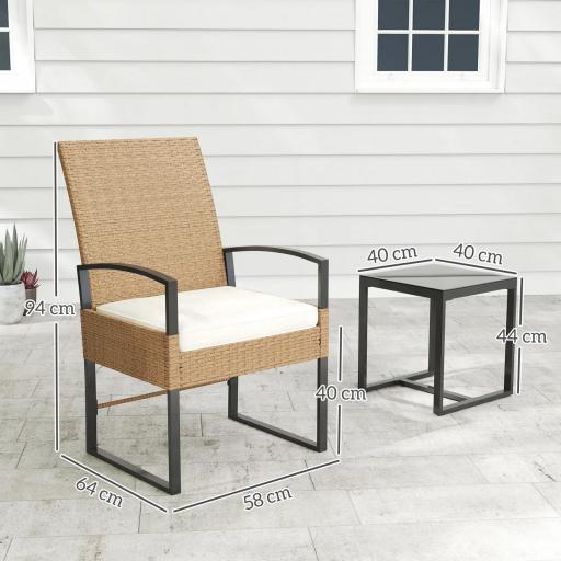 Conjunto de Jardín Exterior de Ratán de 3 Piezas con Respaldo Ajustable Cojines Acolchados y Encimera de Vidrio Beige [1]