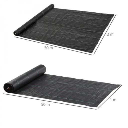 Malla Geotextil 2x25 m Malla de Jardín contra Malas Hierbas 60 g/m² Rollo de Malla Antimaleza Negro [1]