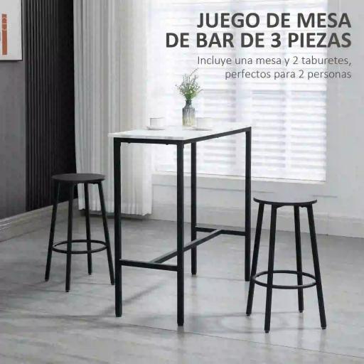 Conjunto de Mesa Alta de Bar con 2 Taburetes Redondo Set de 3 Piezas con Marco de Acero de Estilo Moderno Blanco y Negro [2]