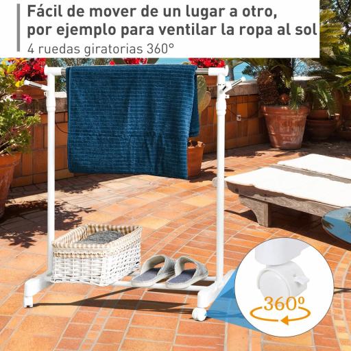 Estante de Ropa Perchero Estándar de Barra Altura Ajustable Portátil con Estante Inferior sobre Ruedas Tubería de Acero 68,5x42x87-145 cm Blanco Plata [4]