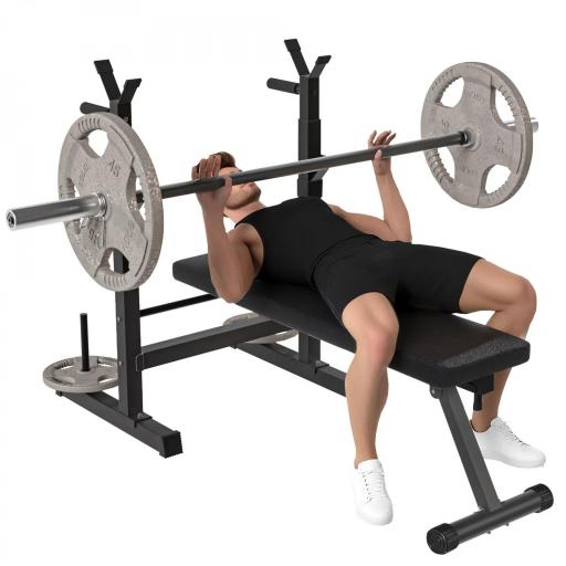 Banco de Musculación con Soporte para Barra y Estación de Dips Carga 220 kg para Entrenamiento en Casa Gimnasio [7]