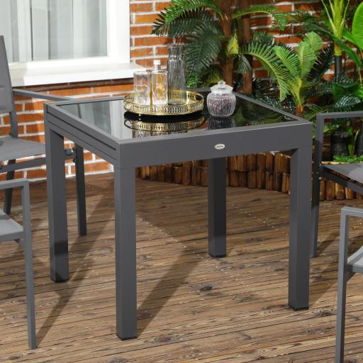 Mesa de Jardín Extensible de Aluminio Mesa Rectangular con Encimera de Vidrio Templado para Terraza 80-160x80x75cm Negro [5]