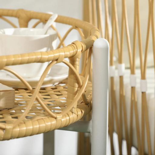 Conjunto Jardín Exterior de 2 Sillas y Mesa de Ratán con Cojines Acolchados para Balcón Terraza Amarillo y Crema [3]