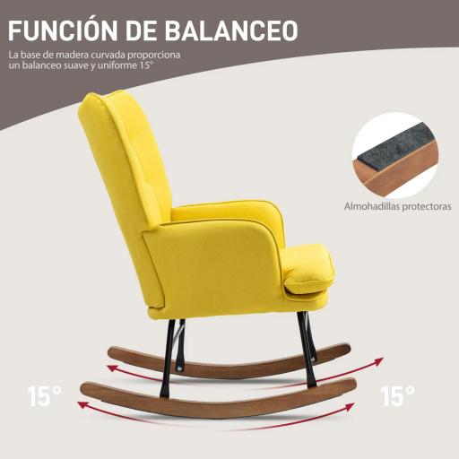 Silla Mecedora con Reposapiés Cojín Acolchado y Reposabrazos Carga 130 kg Amarillo [5]