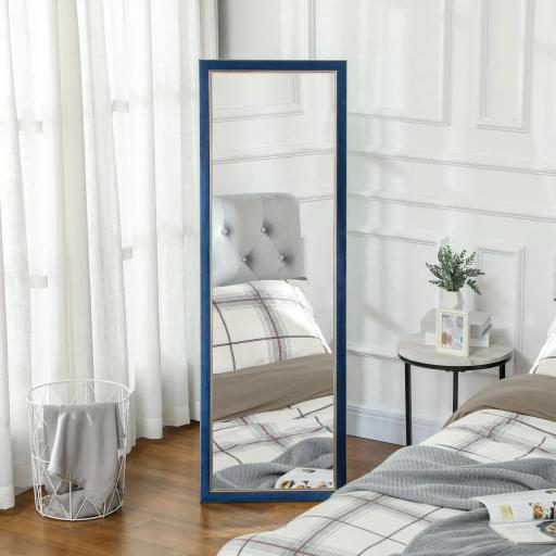 Espejo de Cuerpo Entero 150x50 cm con Marco en Terciopelo y Soporte para Salón Dormitorio Azul [8]