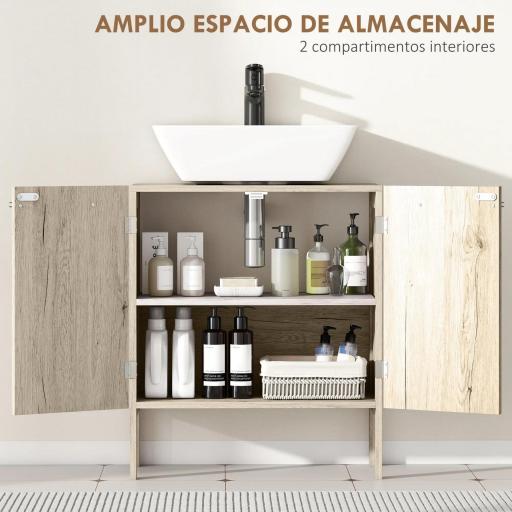 Mueble Bajo de Lavabo para Baño Compacto con 2 Puertas de Armario 60x30x70 cm [3]