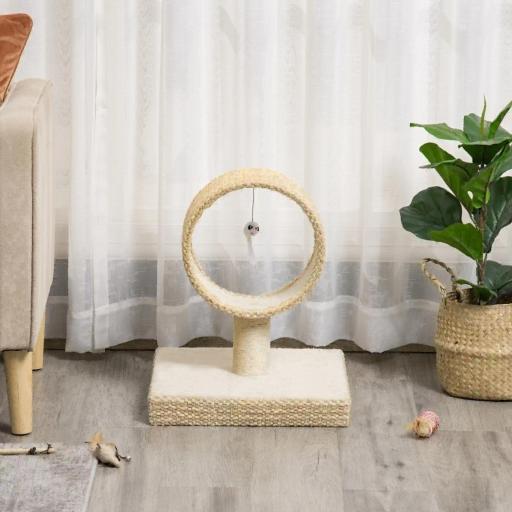 Árbol para Gatos Pequeño 61x41x50 cm Torre de Rascado de Gato con Túnel Superior Poste Rascador de Yute Natural y Juguete de Rata Colgante Beige [7]