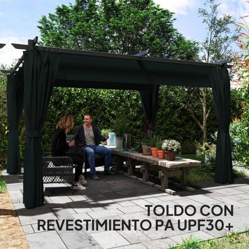 Pérgola con Techo Retráctil 4x3 m Cenador con Paredes Laterales Anti-UV Resistente al Agua para Jardín Patio Gris Oscuro [4]