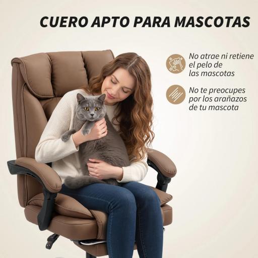 Silla de Escritorio con Reposapiés Respaldo Reclinable Acolchado Grueso Tapizada en Cuero Sintético Marrón [4]