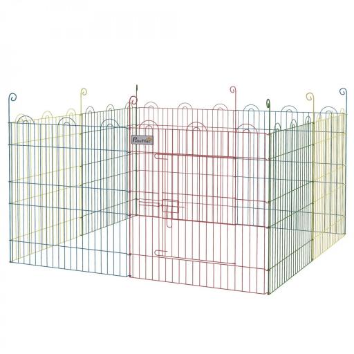 Parque Plegable para Perros de 8 Paneles Ø156x60 cm Valla Metálica con Puerta Estacas Interior Exterior Multicolor [9]