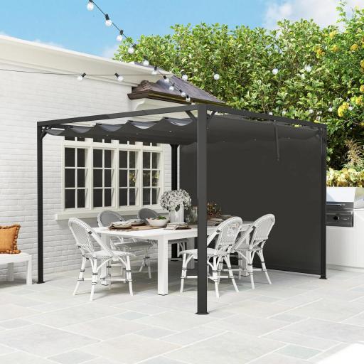 Pérgola de Jardín de Aluminio 3x3 m con Techo Retráctil Lateral Enrollable UPF30+ Cenador de Jardín para Exterior Gris [7]
