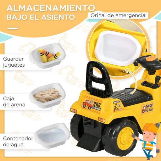 Excavadora para Niños de 18 a 48 Meses con Pala Delantera Bocina Volante y Compartimento Oculto 80x26,5x39 cm Amarillo [3]