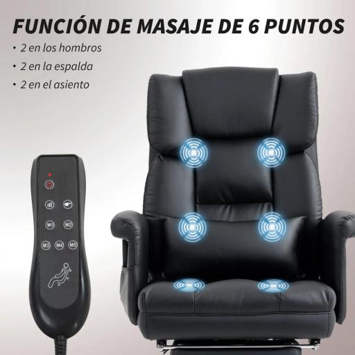Silla de Oficina con 6 Puntos de Masaje Reposapiés Retráctil Altura Ajustable Control Remoto y Soporte Lumbar Negro [6]