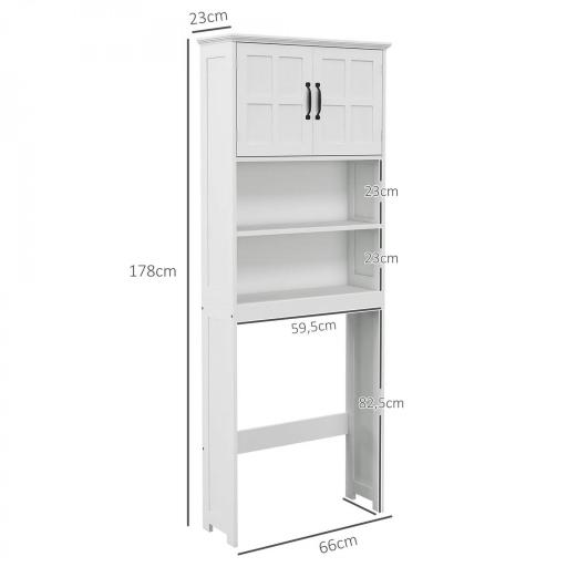 Mueble sobre Inodoro con 2 Puertas Estantes Abiertos y Estante Ajustable Mueble para Baño 66x23x178 cm Blanco [1]