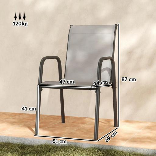 Juego de 6 Sillas de Jardín Exterior Apilables con Reposabrazos Asiento y Respaldo de Malla Estructura de Metal Gris [1]