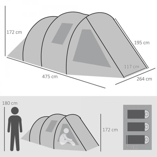 Tienda de Campaña para 3 Personas Impermeable PU2000 mm Protección UV30+ con Bolsa de Transporte 475x264x172 cm Verde [1]