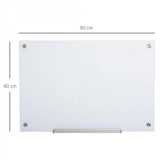 Pizarra de Cristal con Bandeja Pizarra de Pared sin Marco Incluye 4 Rotuladores y Borrador 90x60x0,45 cm Blanco [1]