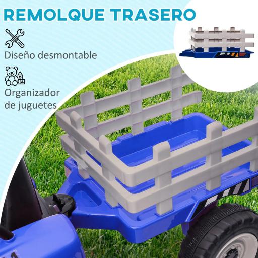 Tractor Eléctrico con Remolque para Niños 3-6 Años con Control Remoto y Cinturón de Seguridad 136,5x50x52,5 cm Azul [6]