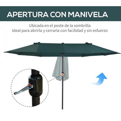 Sombrilla Doble para Jardín 455x265x238 cm Parasol Grande con Manivela Manual Protección Solar Verde Oscuro [2]