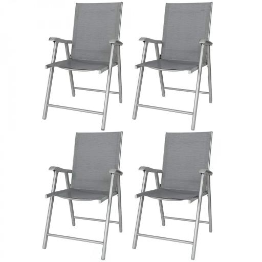 Conjunto de 4 Sillas de Jardín Exterior Plegables con Respaldo Alto y Reposabrazos para Terraza Playa 58x62x97 cm Gris [8]