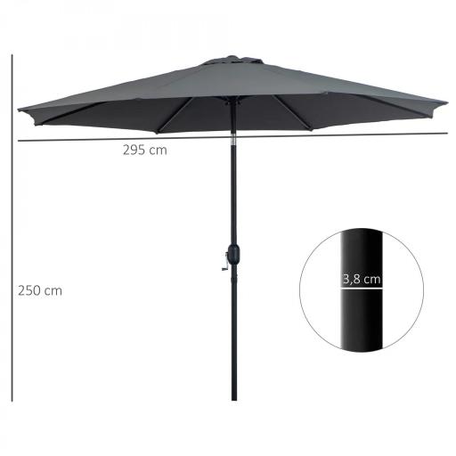 Sombrilla de Jardín Ø295x250 cm con Manivela Parasol Exterior con Mecanismo de Inclinación y Poste Desmontable de Metal para Terraza Piscina Patio Gris Oscuro [1]