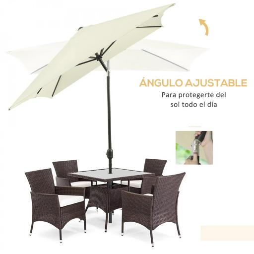 Sombrilla de Aluminio 195x295x253 Parasol Rectangular de Jardín Inclinable con Manivela y Poste Desmontable Crema [2]